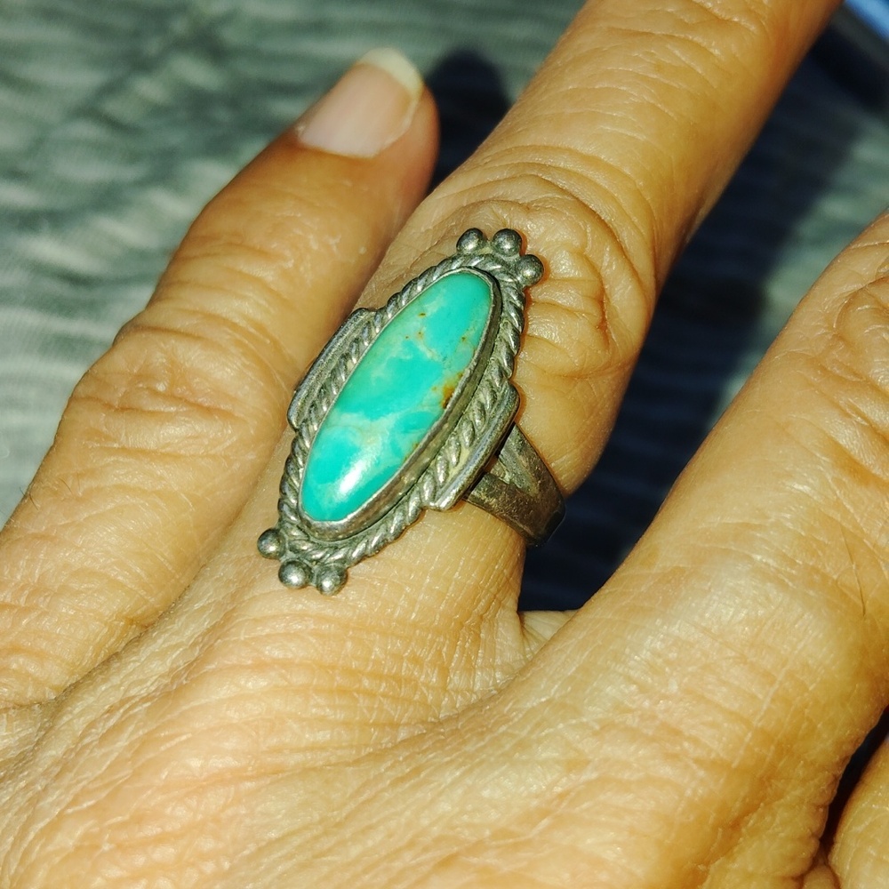 Vintage turquoise sterling signed stamped ring 6